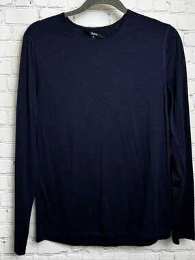 Quince navy blue preppy minimalist long sleeve top size Large sustainable chic